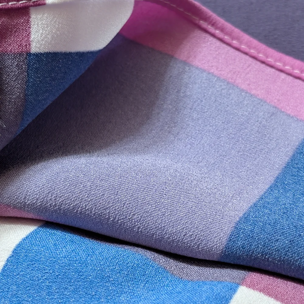 Ann Taylor Factory Plaid Flutter Sleeve Flare Dress | Large | Blue Purple - Picture 9 of 10